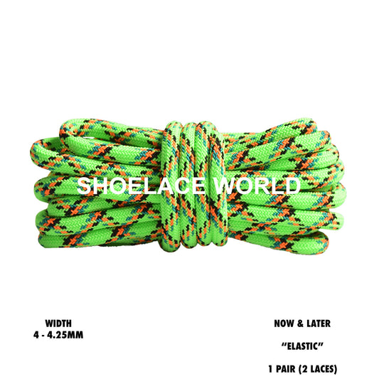 Now & Later Elastic Rope Multicolor Shoelaces 4.25 mm Laces Ships Out From The USA Next Day