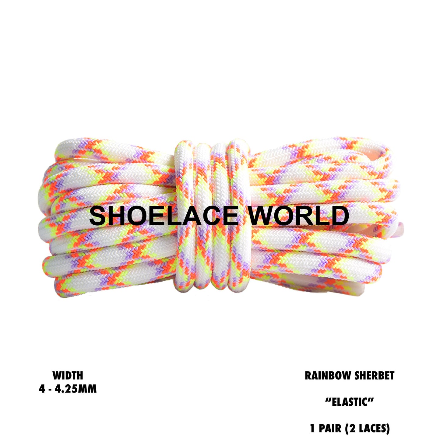 Rainbow Sherbet Elastic Rope Multicolor Shoelaces 4.25 mm Laces Ships Out From The USA Next Day
