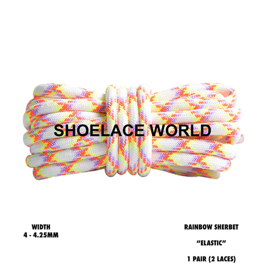 Rainbow Sherbet Elastic Rope Multicolor Shoelaces 4.25 mm Laces Ships Out From The USA Next Day