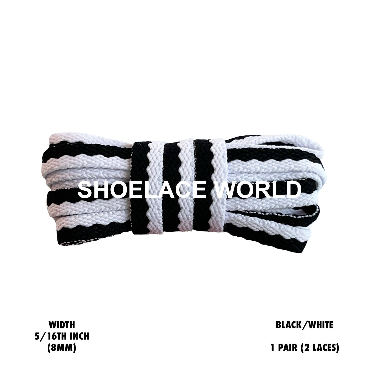 Black / White Two Tone Multicolor Flat Shoelaces 5/16 Inch Colorful Pattern Laces Ships Out From The USA Next Day