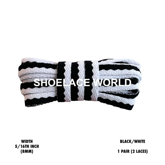 Black / White Two Tone Multicolor Flat Shoelaces 5/16 Inch Colorful Pattern Laces Ships Out From The USA Next Day
