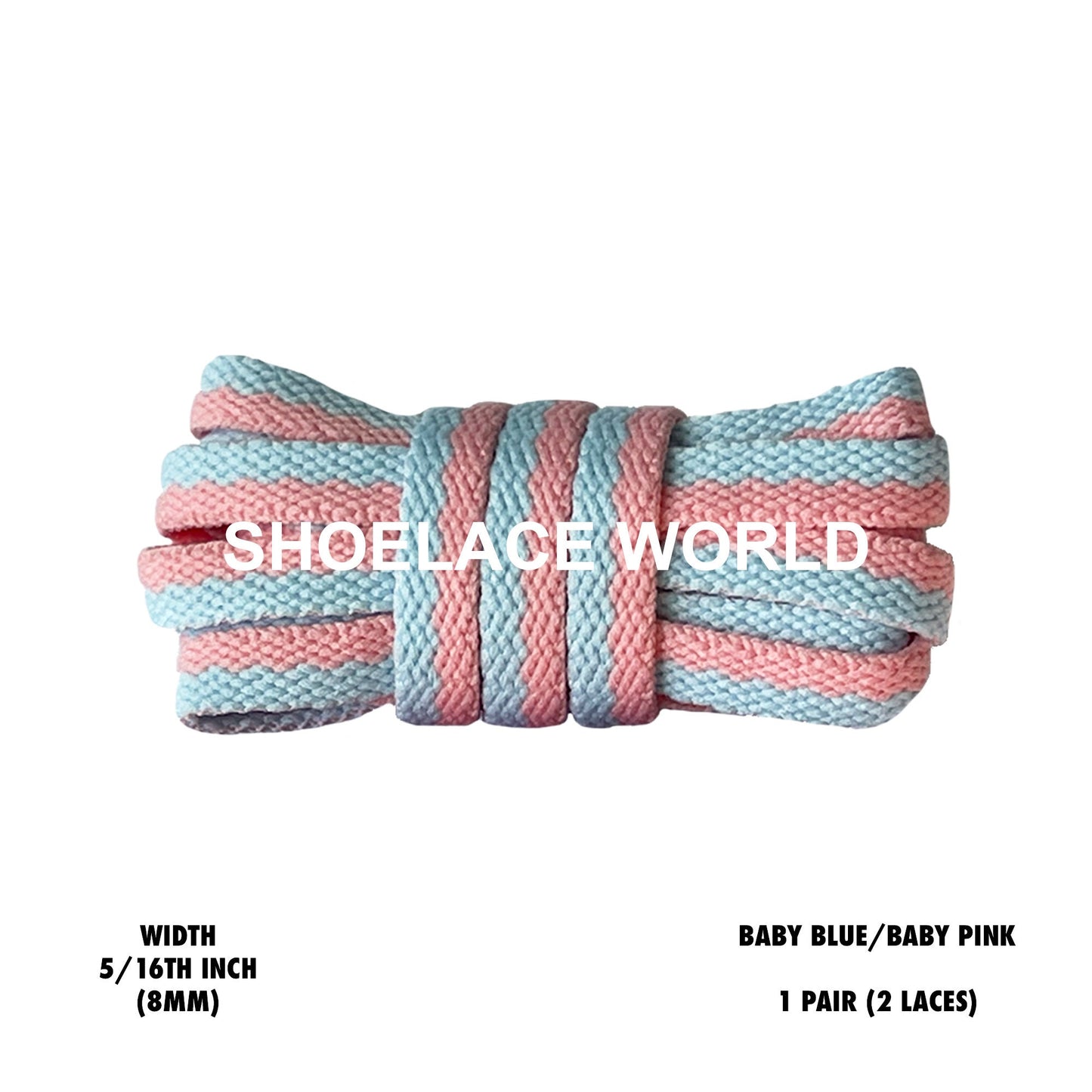 Baby Blue / Baby Pink Two Tone Multicolor Flat Shoelaces 5/16 Inch Colorful Pattern Laces Ships Out From The USA Next Day