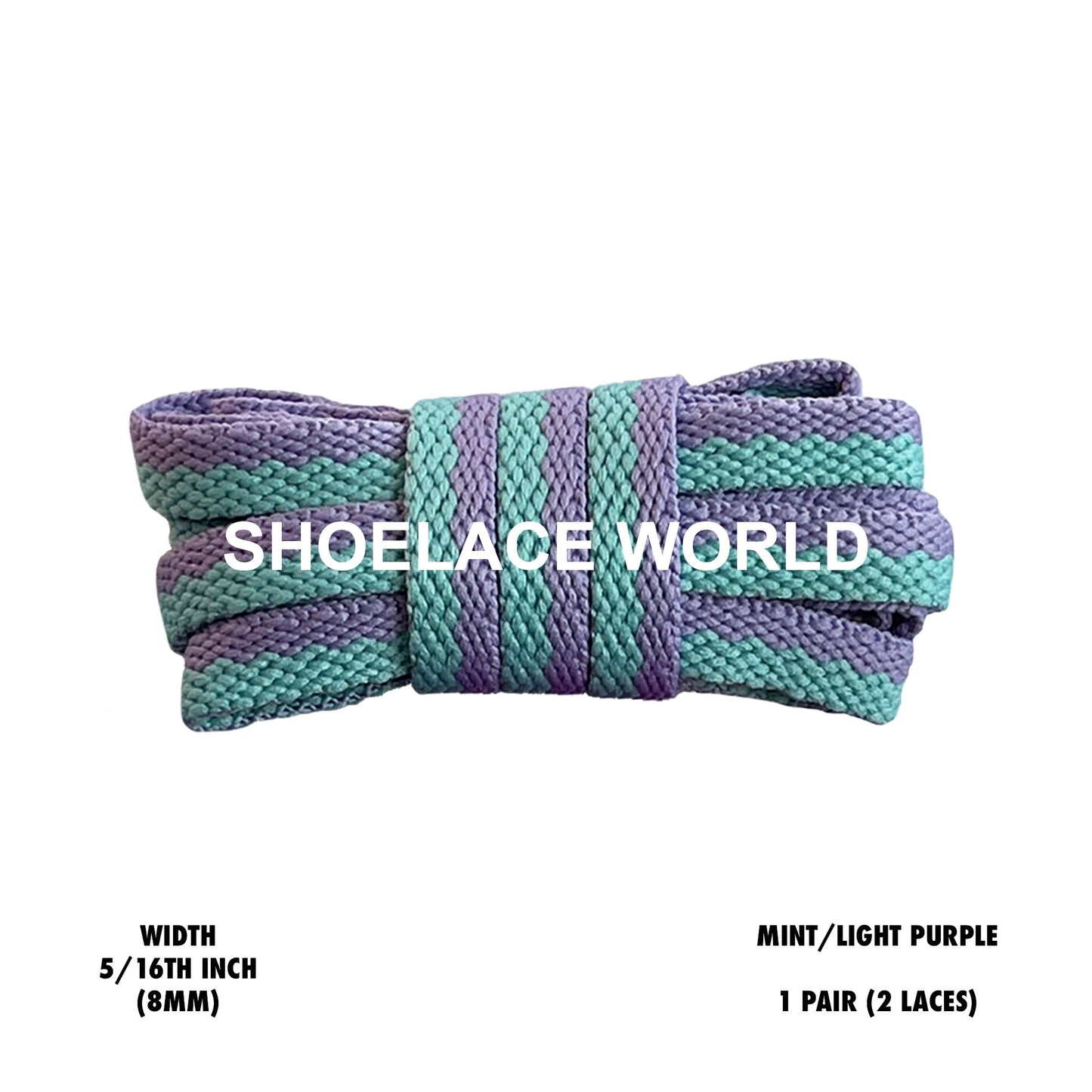 Mint / Light Purple Two Tone Multicolor Flat Shoelaces 5/16 Inch Colorful Pattern Laces Ships Out From The USA Next Day