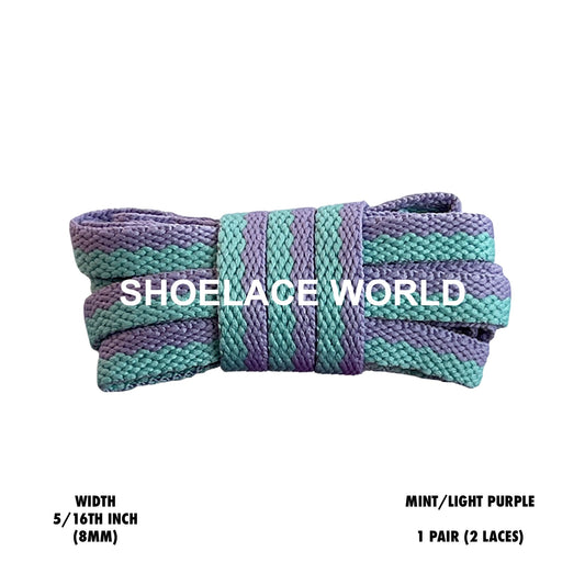 Mint / Light Purple Two Tone Multicolor Flat Shoelaces 5/16 Inch Colorful Pattern Laces Ships Out From The USA Next Day