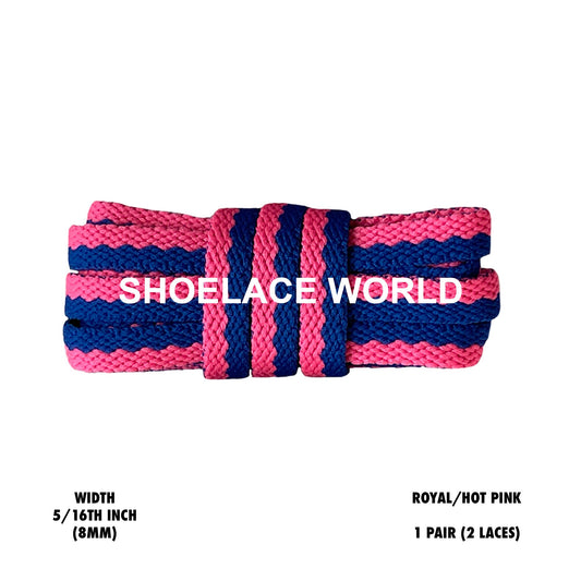 Royal / Hot Pink Two Tone Multicolor Flat Shoelaces 5/16 Inch Colorful Pattern Laces Ships Out From The USA Next Day