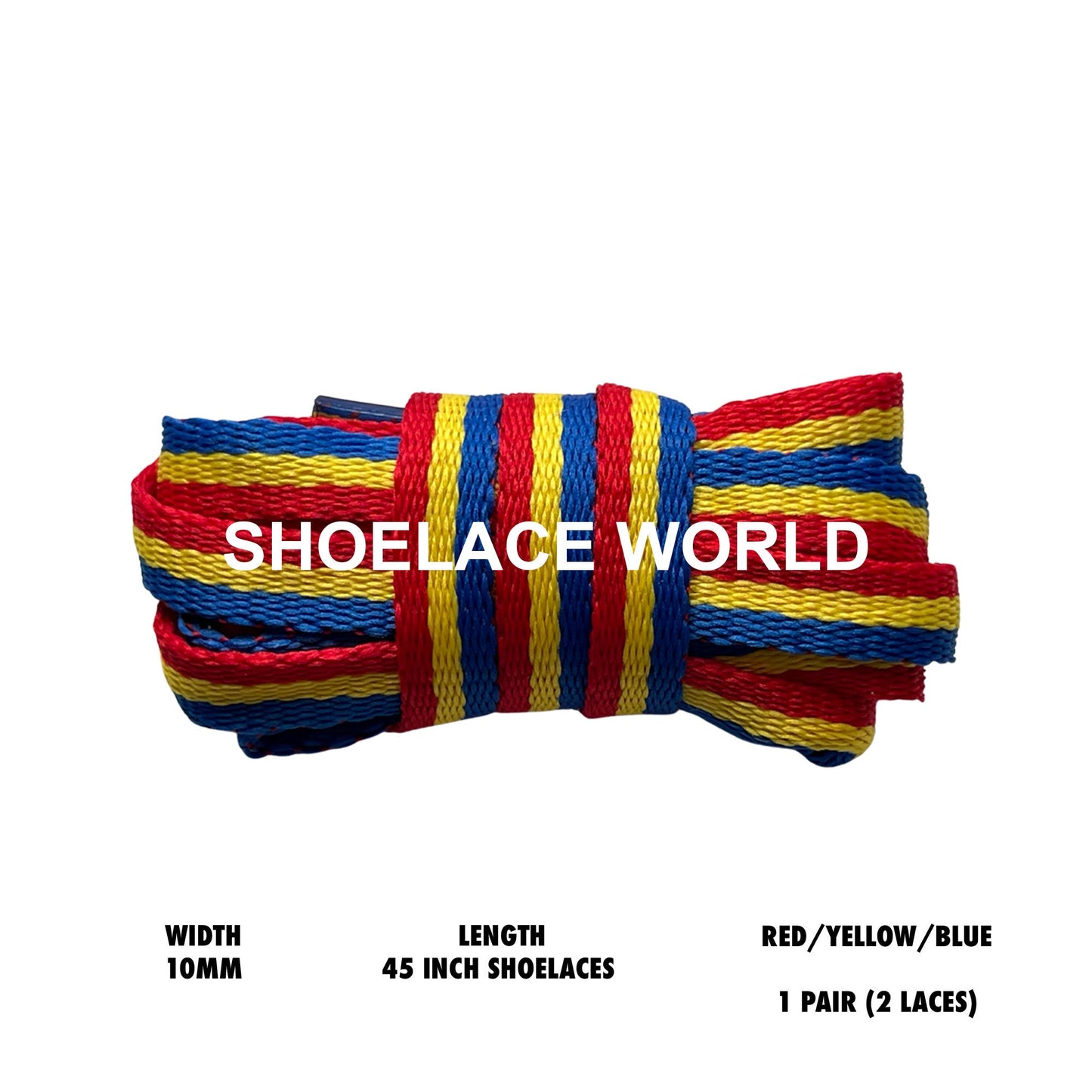 Red / Yellow / Blue 45 Inches Multicolor Flat Shoelaces 10mm Colorful Pattern Laces Ships Out From The USA Next Day