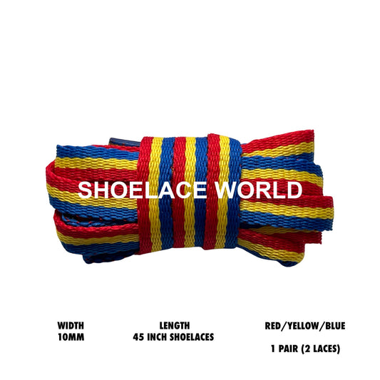 Red / Yellow / Blue 45 Inches Multicolor Flat Shoelaces 10mm Colorful Pattern Laces Ships Out From The USA Next Day