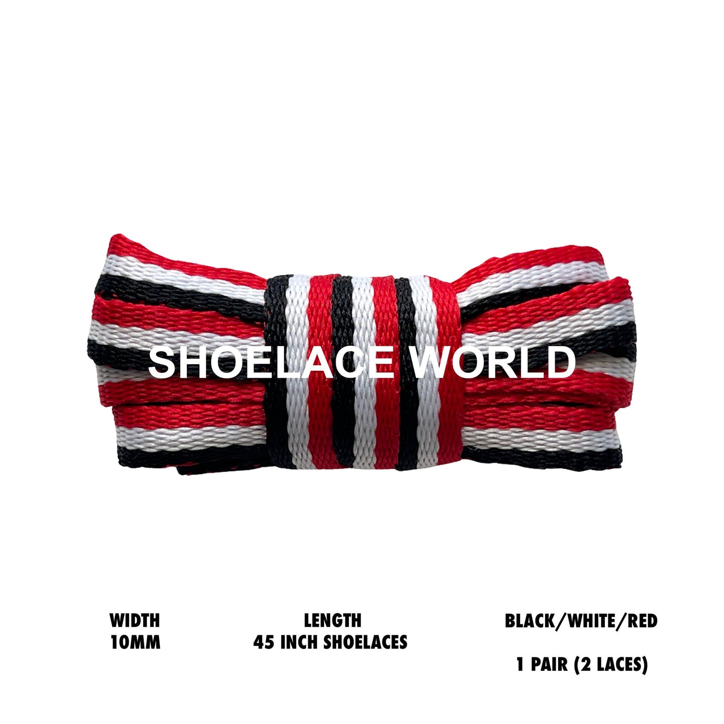 Black / White / Red 45 Inches Multicolor Flat Shoelaces 10mm Colorful Pattern Laces Ships Out From The USA Next Day