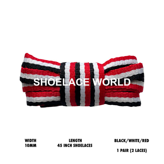 Black / White / Red 45 Inches Multicolor Flat Shoelaces 10mm Colorful Pattern Laces Ships Out From The USA Next Day