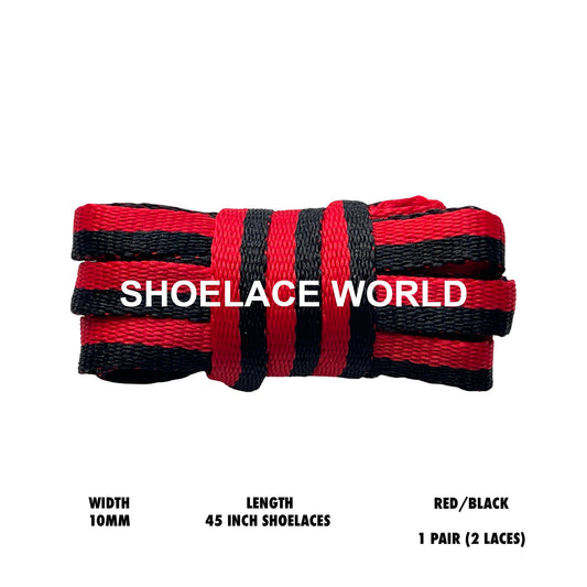 Red / Black 45 Inches Multicolor Flat Shoelaces 10mm Colorful Pattern Laces Ships Out From The USA Next Day