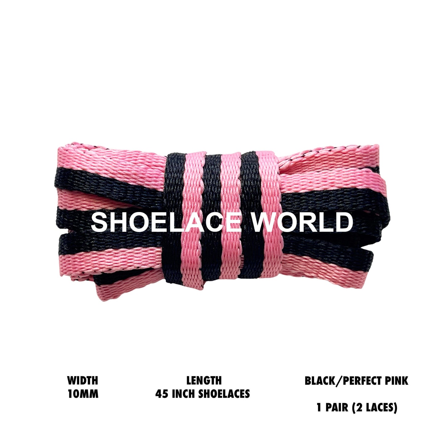 Black / Perfect Pink 45 Inches Multicolor Flat Shoelaces 10mm Colorful Pattern Laces Ships Out From The USA Next Day
