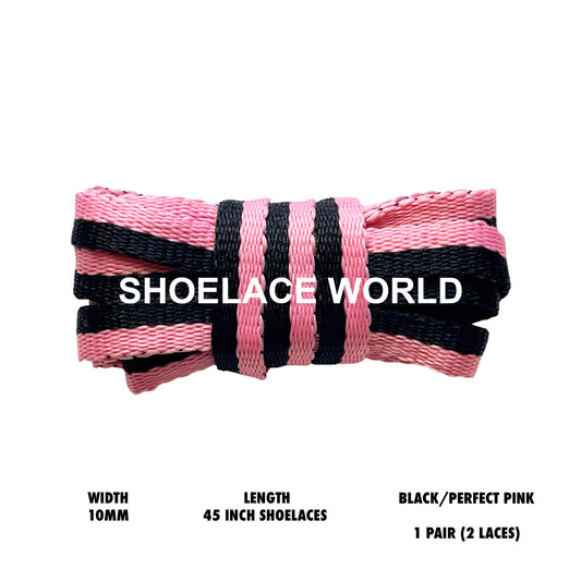 Black / Perfect Pink 45 Inches Multicolor Flat Shoelaces 10mm Colorful Pattern Laces Ships Out From The USA Next Day
