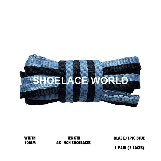 Black / Epic Blue 45 Inches Multicolor Flat Shoelaces 10mm Colorful Pattern Laces Ships Out From The USA Next Day