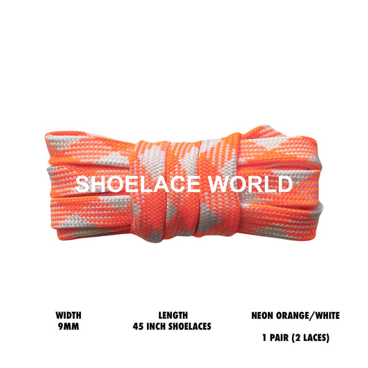 Neon Orange / White 45 Inches Prism Flat Shoelaces 9mm Colorful Pattern Laces Ships Out From The USA Next Day