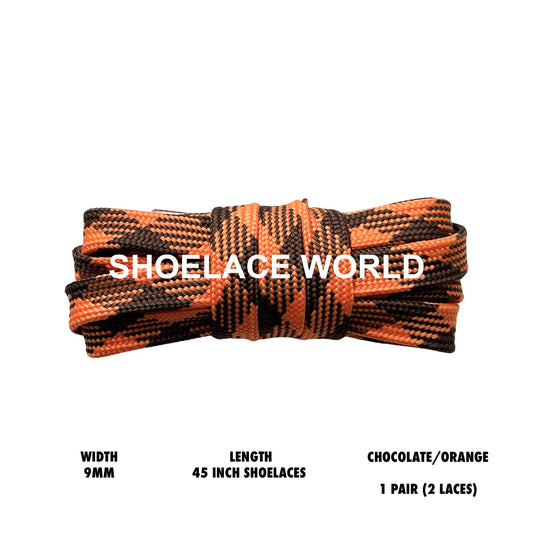 Chocolate / Orange 45 Inches Prism Flat Shoelaces 9mm Colorful Pattern Laces Ships Out From The USA Next Day