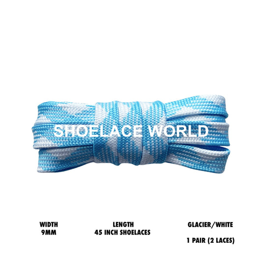 Glacier / White 45 Inches Prism Flat Shoelaces 9mm Colorful Pattern Laces Ships Out From The USA Next Day