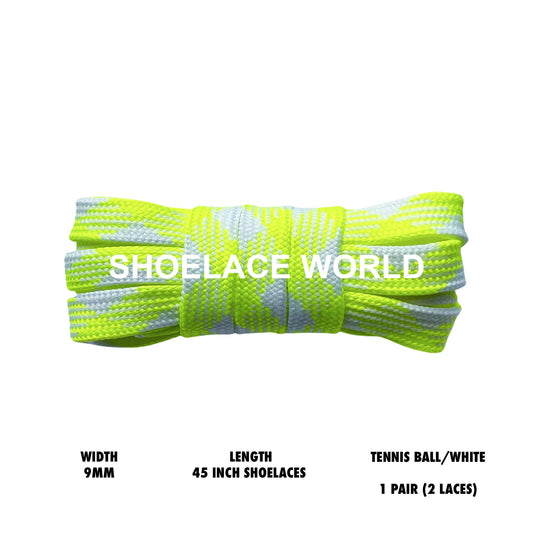 Tennis Ball / White 45 Inches Prism Flat Shoelaces 9mm Colorful Pattern Laces Ships Out From The USA Next Day