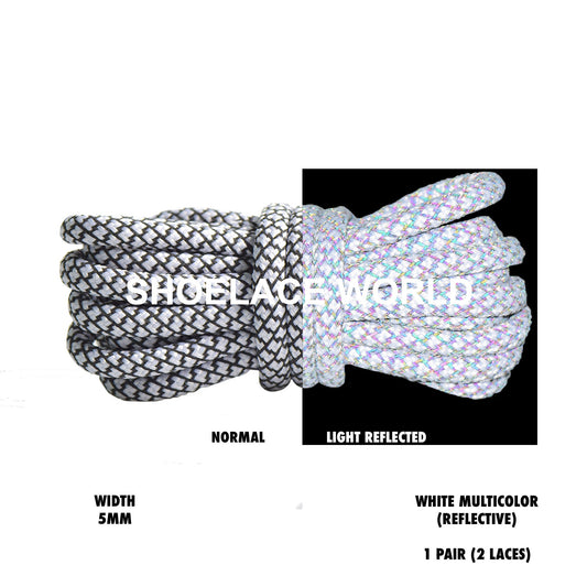 White Rainbow Multicolor Rope Reflective Shoelaces 5mm Safety Laces Running Casual Ships Out From The USA Next Day