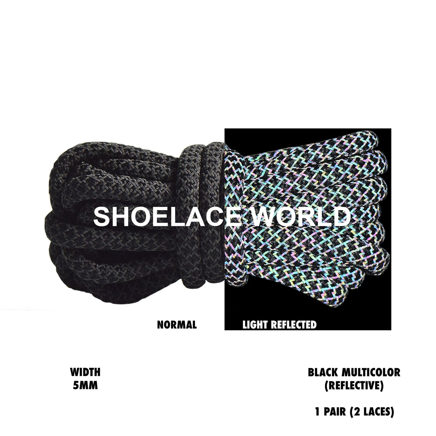 Black Rainbow Multicolor Rope Reflective Shoelaces 5mm Safety Laces Running Casual Ships Out From The USA Next Day