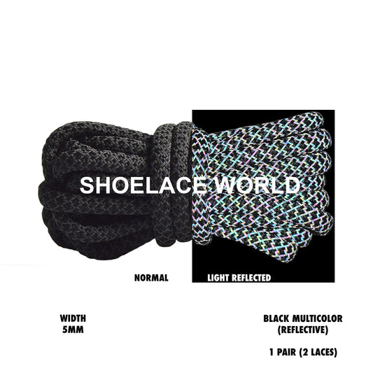 Black Rainbow Multicolor Rope Reflective Shoelaces 5mm Safety Laces Running Casual Ships Out From The USA Next Day