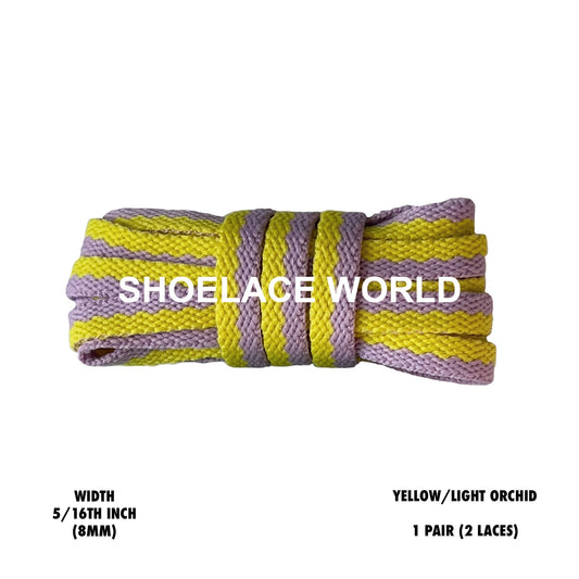 Yellow / Light Orchid Two Tone Multicolor Flat Shoelaces 5/16 Inch Colorful Pattern Laces Ships Out From The USA Next Day