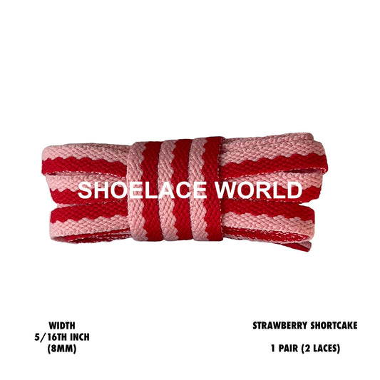 Strawberry Shortcake Two Tone Multicolor Flat Shoelaces 5/16 Inch Colorful Pattern Laces Ships Out From The USA Next Day