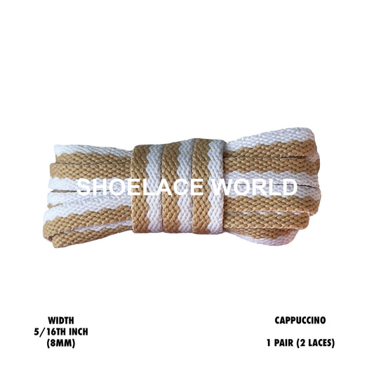 Cappuccino Two Tone Multicolor Flat Shoelaces 5/16 Inch Colorful Pattern Laces Ships Out From The USA Next Day