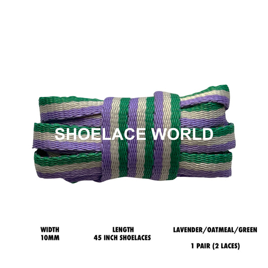 Lavender / Oatmeal / Green 45 Inches Multicolor Flat Shoelaces 10mm Colorful Pattern Laces Ships Out From The USA Next Day