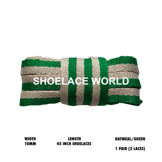 Oatmeal / Green 45 Inches Multicolor Flat Shoelaces 10mm Colorful Pattern Laces Ships Out From The USA Next Day