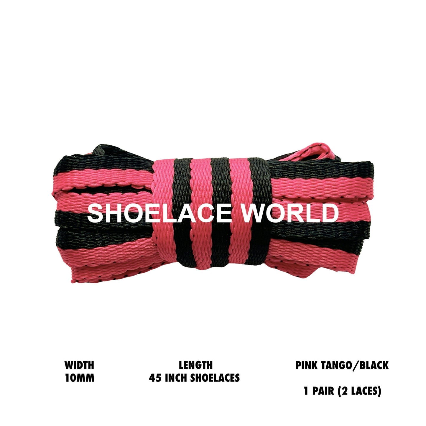 Pink Tango / Black 45 Inches Multicolor Flat Shoelaces 10mm Colorful Pattern Laces Ships Out From The USA Next Day