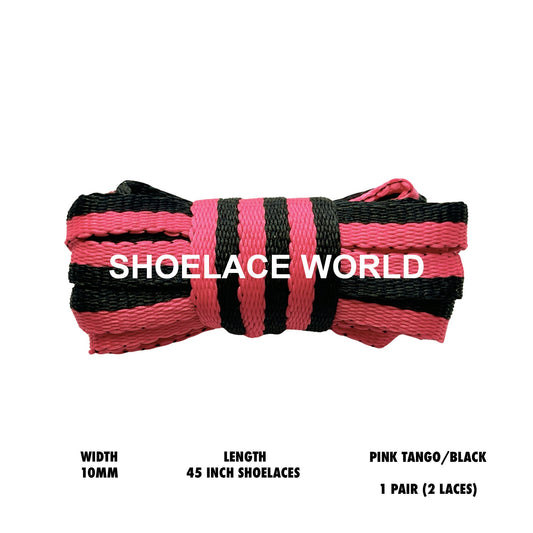 Pink Tango / Black 45 Inches Multicolor Flat Shoelaces 10mm Colorful Pattern Laces Ships Out From The USA Next Day