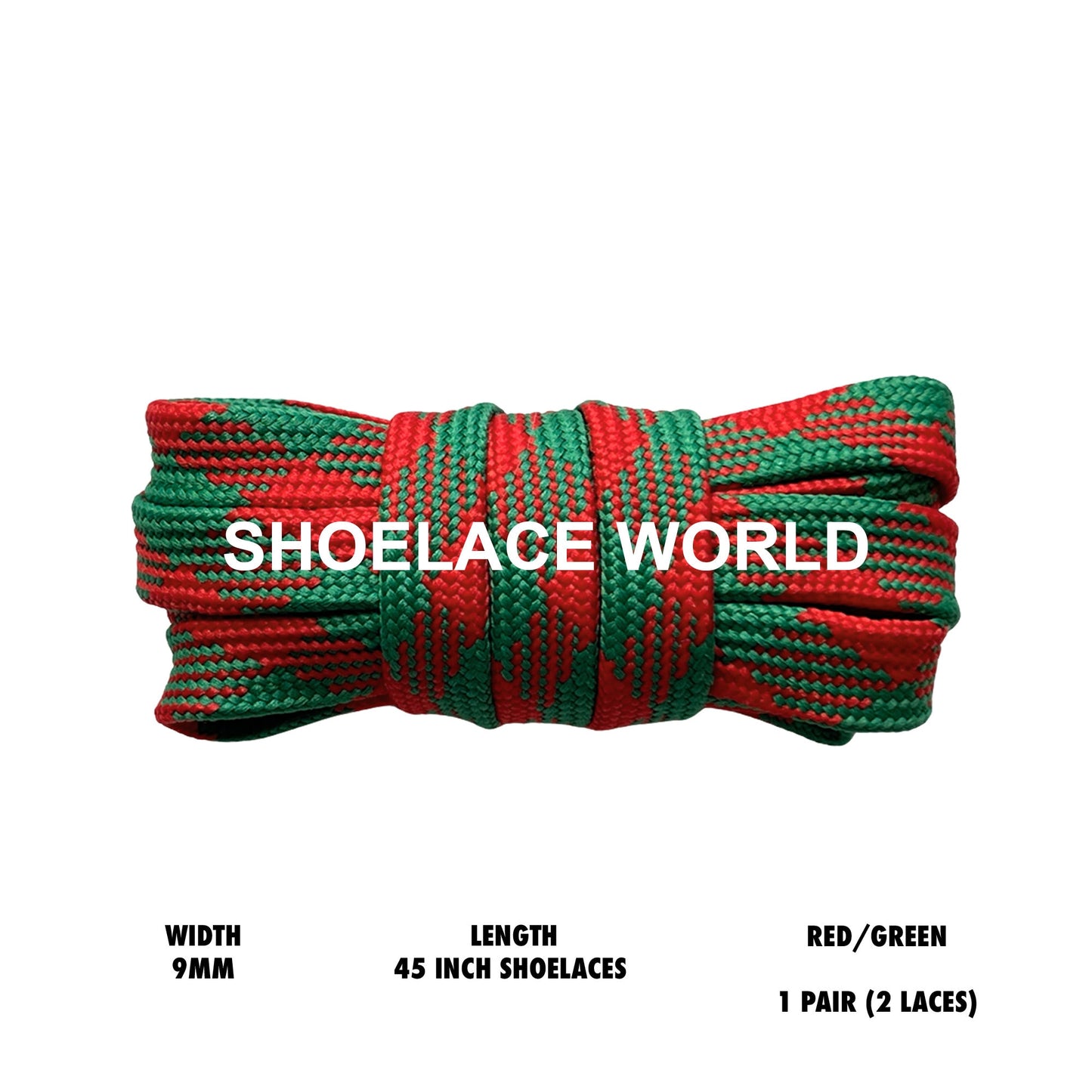 Red / Green 45 Inches Prism Flat Shoelaces 9mm Colorful Pattern Laces Ships Out From The USA Next Day