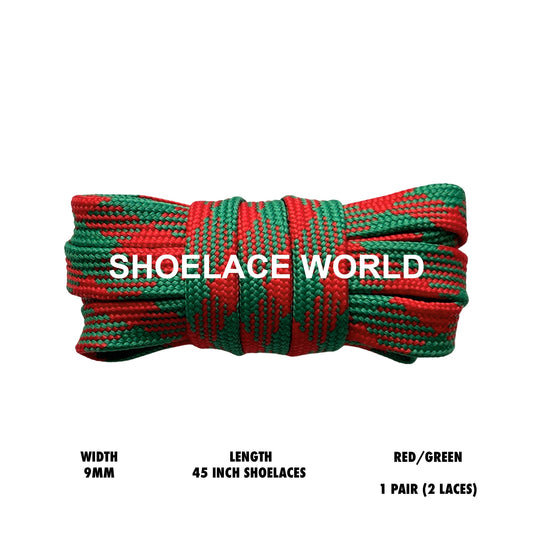 Red / Green 45 Inches Prism Flat Shoelaces 9mm Colorful Pattern Laces Ships Out From The USA Next Day