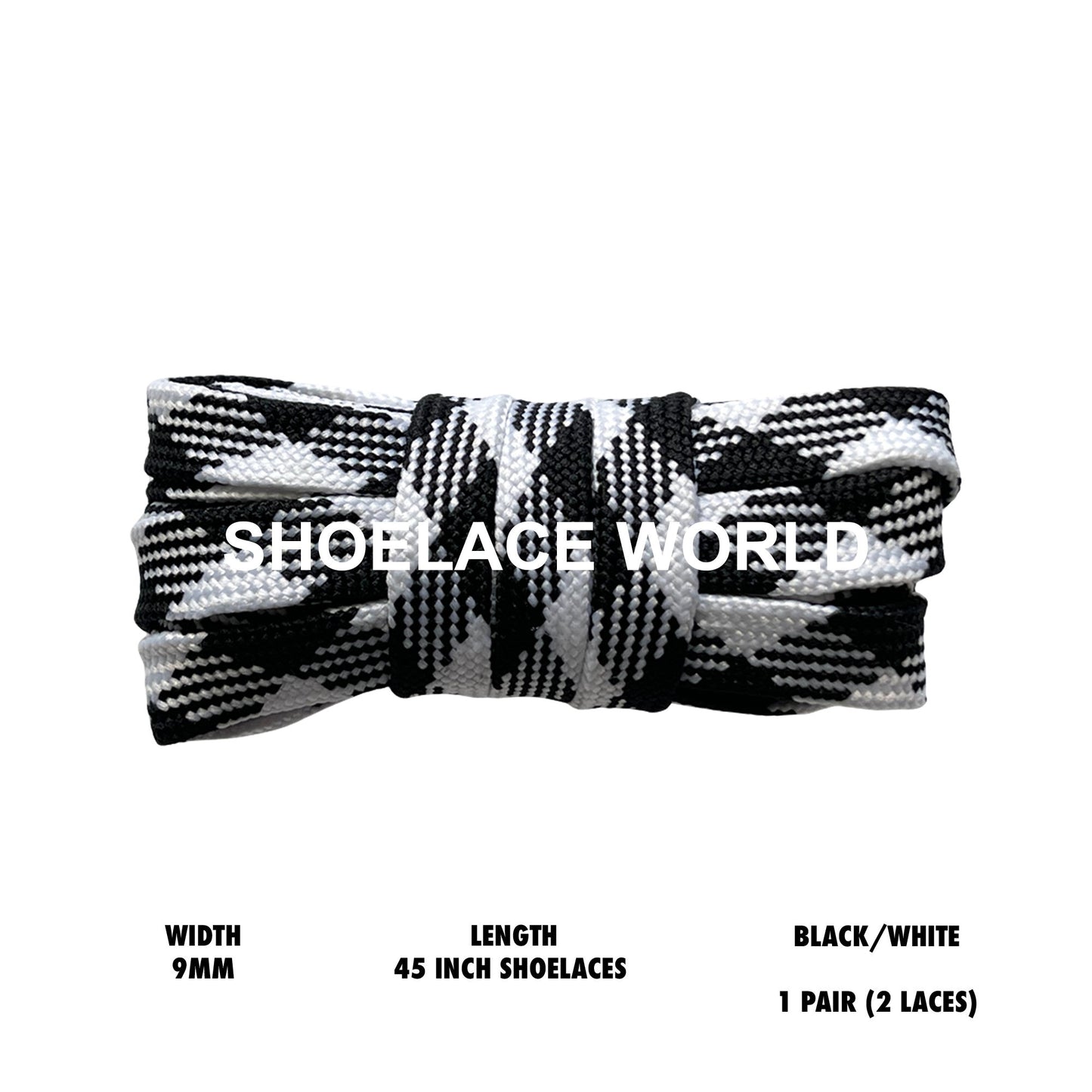 Black / White 45 Inches Prism Flat Shoelaces 9mm Colorful Pattern Laces Ships Out From The USA Next Day