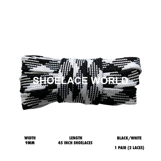 Black / White 45 Inches Prism Flat Shoelaces 9mm Colorful Pattern Laces Ships Out From The USA Next Day