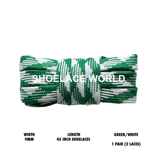 Green / White 45 Inches Prism Flat Shoelaces 9mm Colorful Pattern Laces Ships Out From The USA Next Day