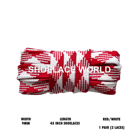 Red / White 45 Inches Prism Flat Shoelaces 9mm Colorful Pattern Laces Ships Out From The USA Next Day