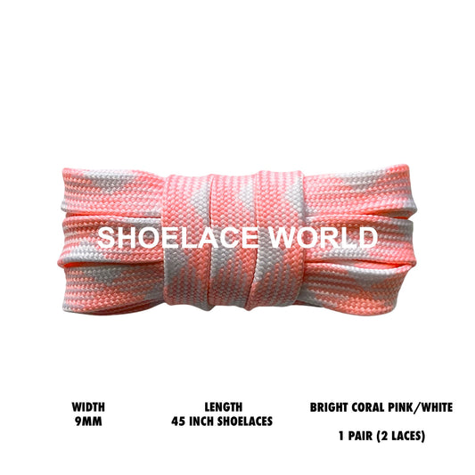 Bright Coral Pink 45 Inches Prism Flat Shoelaces 9mm Colorful Pattern Laces Ships Out From The USA Next Day