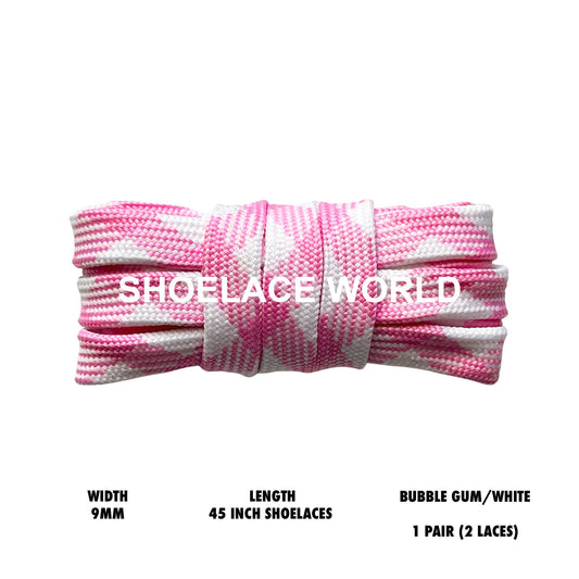 Bubble Gum / White 45 Inches Prism Flat Shoelaces 9mm Colorful Pattern Laces Ships Out From The USA Next Day