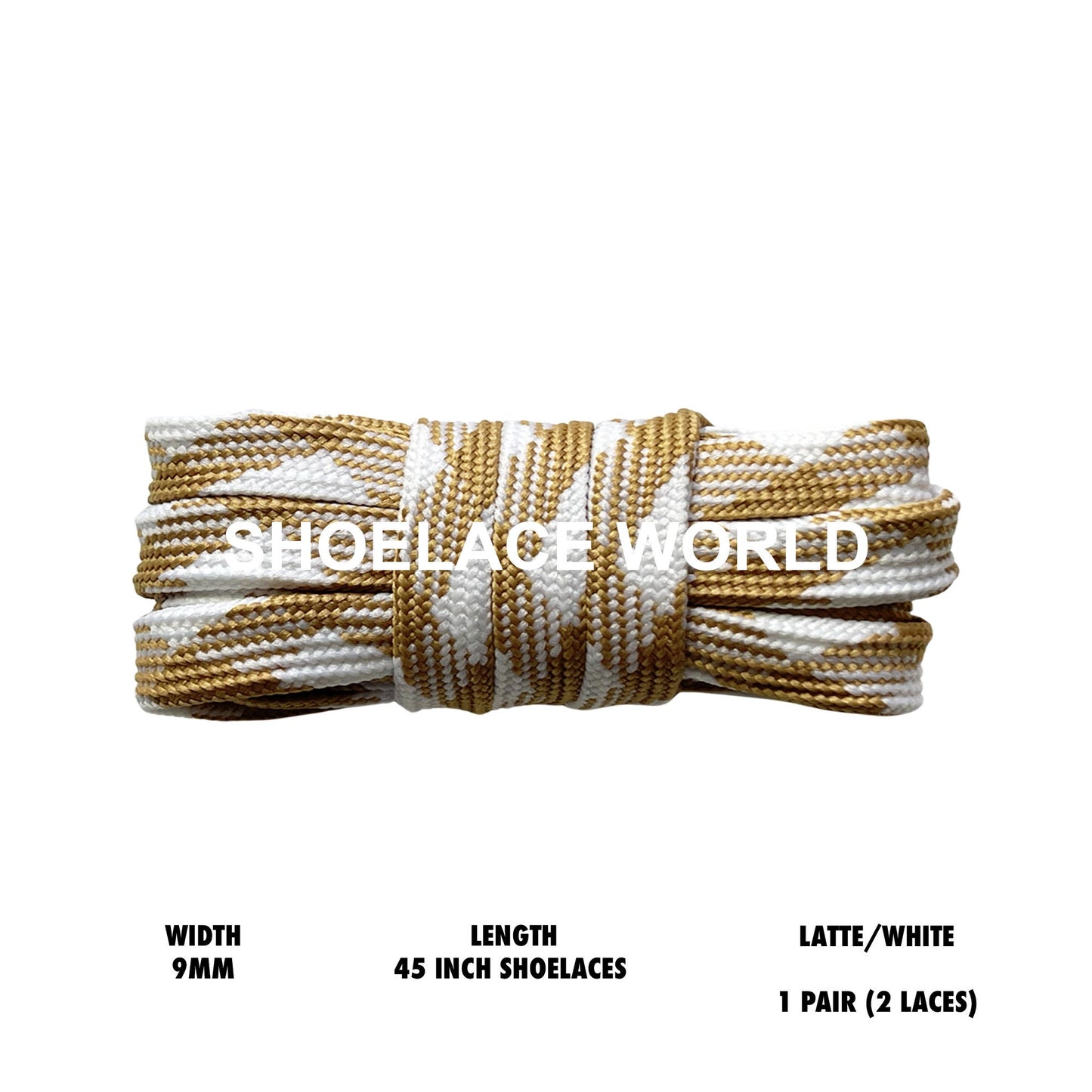 Latte / White 45 Inches Prism Flat Shoelaces 9mm Colorful Pattern Laces Ships Out From The USA Next Day