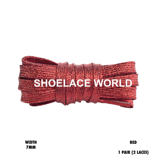 Red Slim Glitter Flat Shoelaces 7mm Colorful Pattern Laces Ships Out From The USA Next Day
