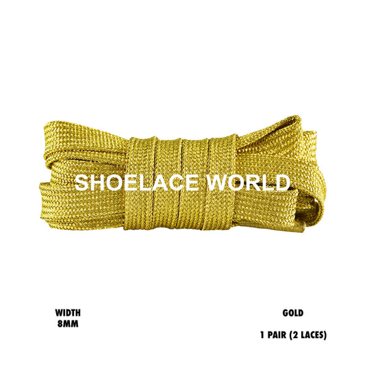 Gold Luxury Glitter Flat Shoelaces 8mm Colorful Pattern Laces Ships Out From The USA Next Day