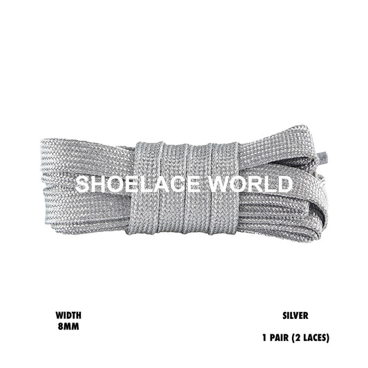 Silver Luxury Glitter Flat Shoelaces 8mm Colorful Pattern Laces Ships Out From The USA Next Day