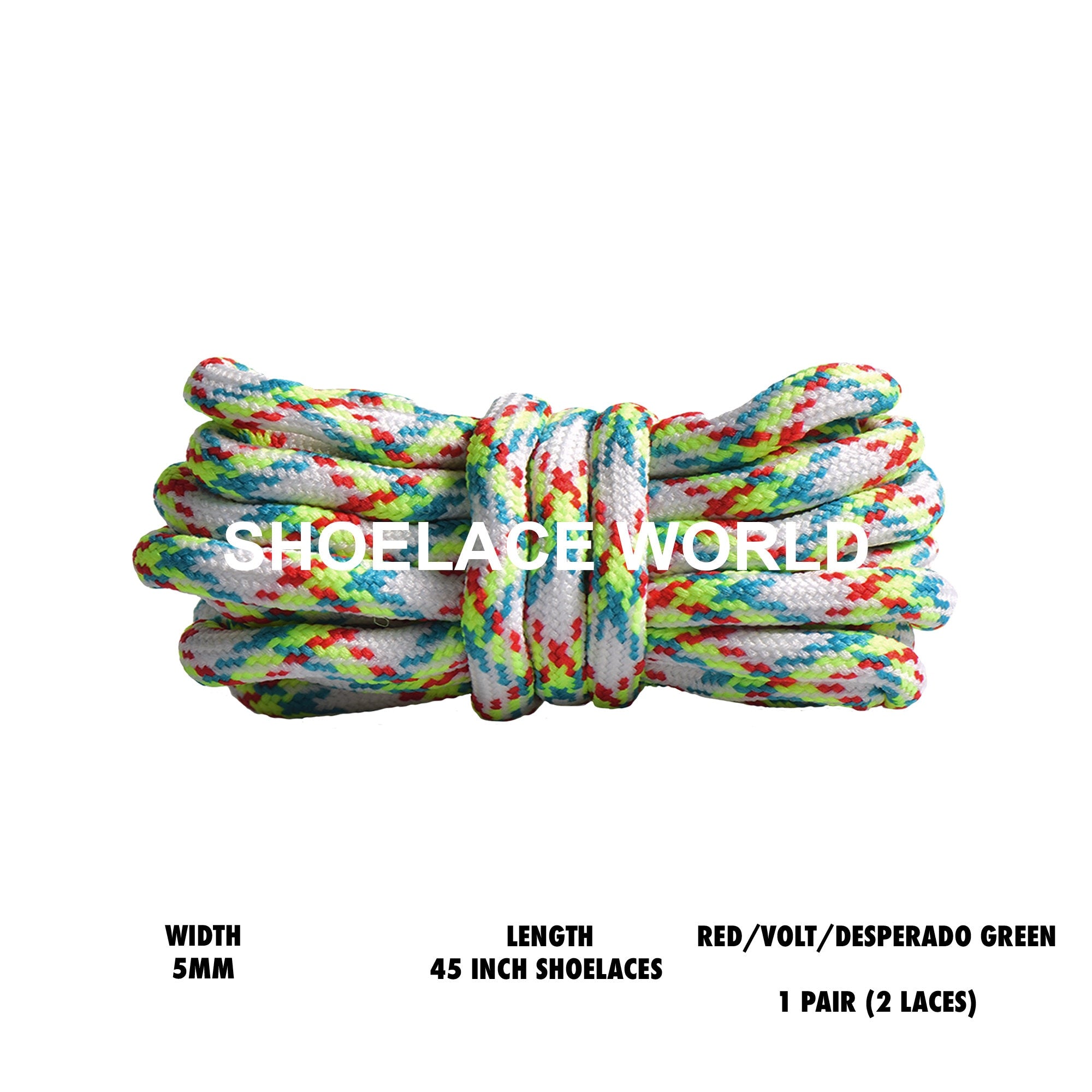 Red / Volt / Desperado Green Prism Multicolor Rope Shoelaces