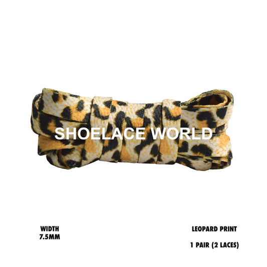 Leopard Print Flat Shoelaces 7.5mm Colorful Printed Laces Ships Out From The USA Next Day