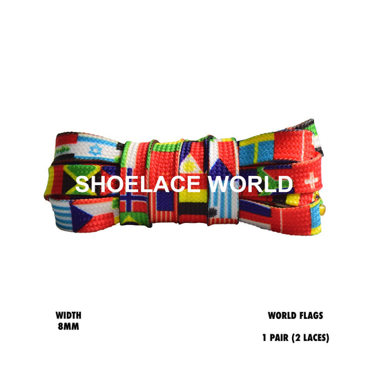 World Flags Print Flat Shoelaces 8mm Colorful Printed Laces Ships Out From The USA Next Day