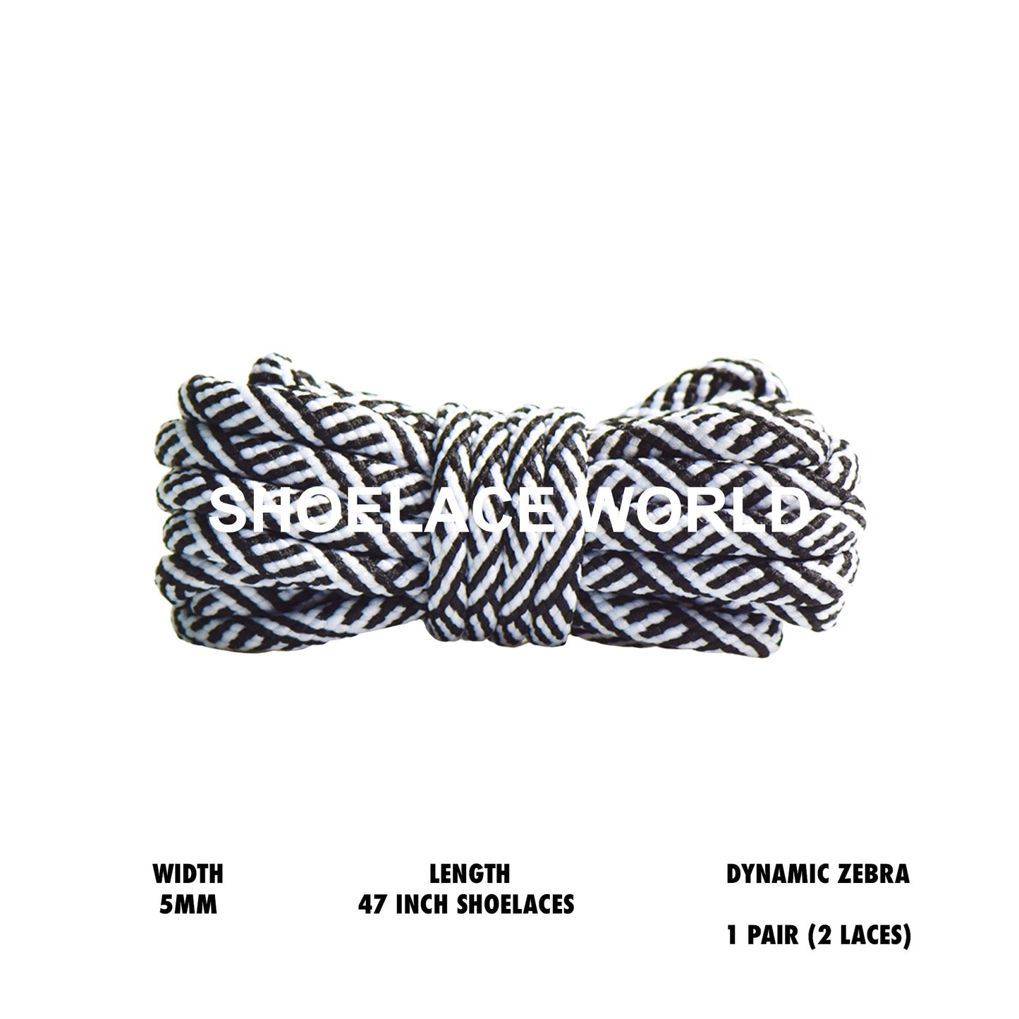 Dynamic Zebra 47 Inches Rope Shoelaces 5mm Colorful Pattern Laces Ships Out From The USA Next Day