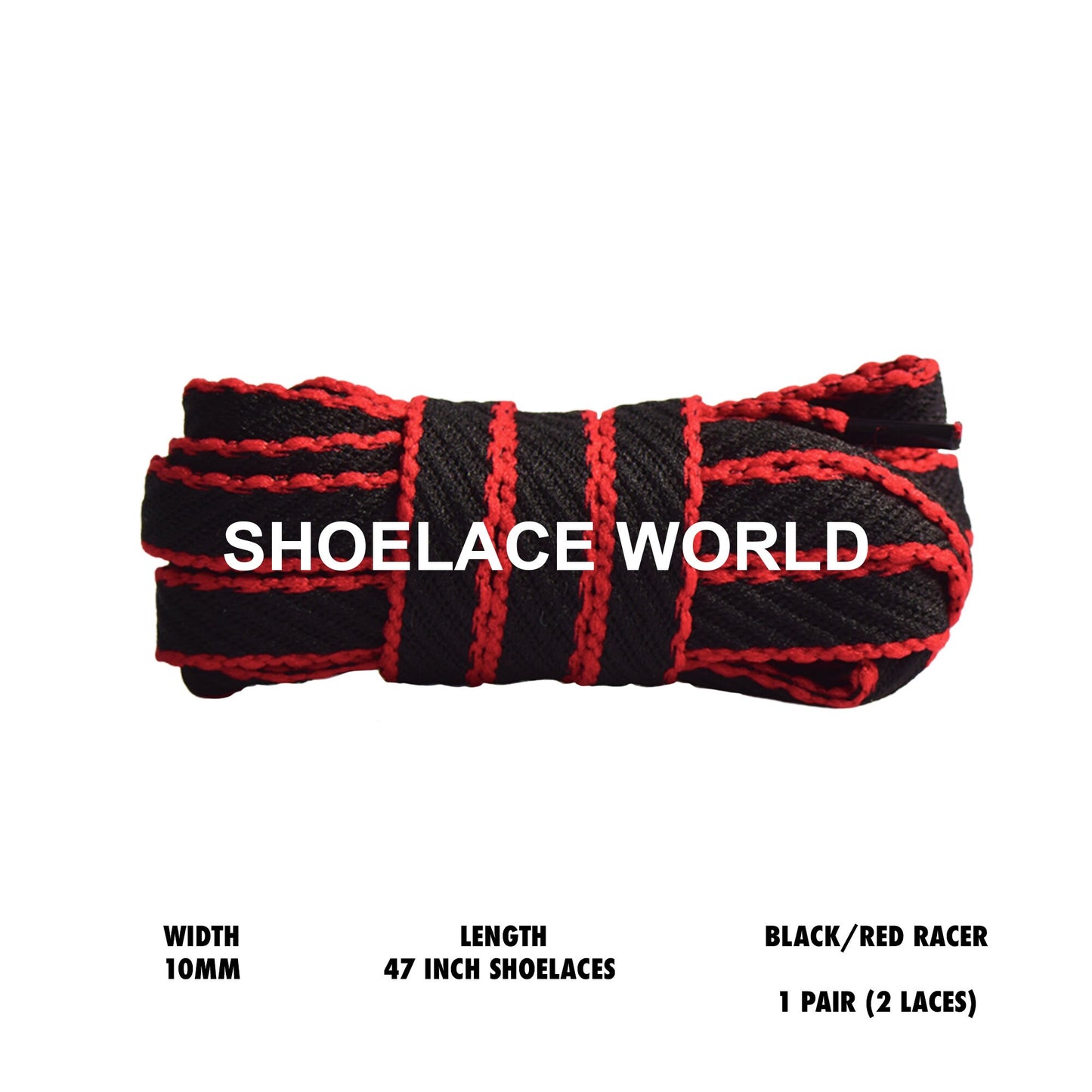 Black / Red Racer 47 Inches Multicolor Flat Shoelaces 10mm Colorful Bred Laces Ships Out From The USA Next Day
