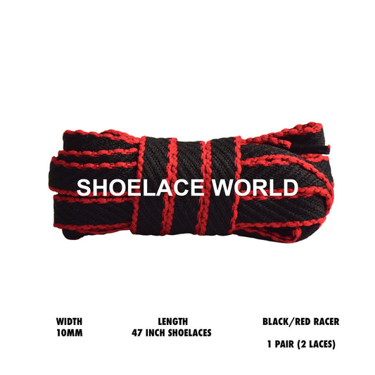 Black / Red Racer 47 Inches Multicolor Flat Shoelaces 10mm Colorful Bred Laces Ships Out From The USA Next Day
