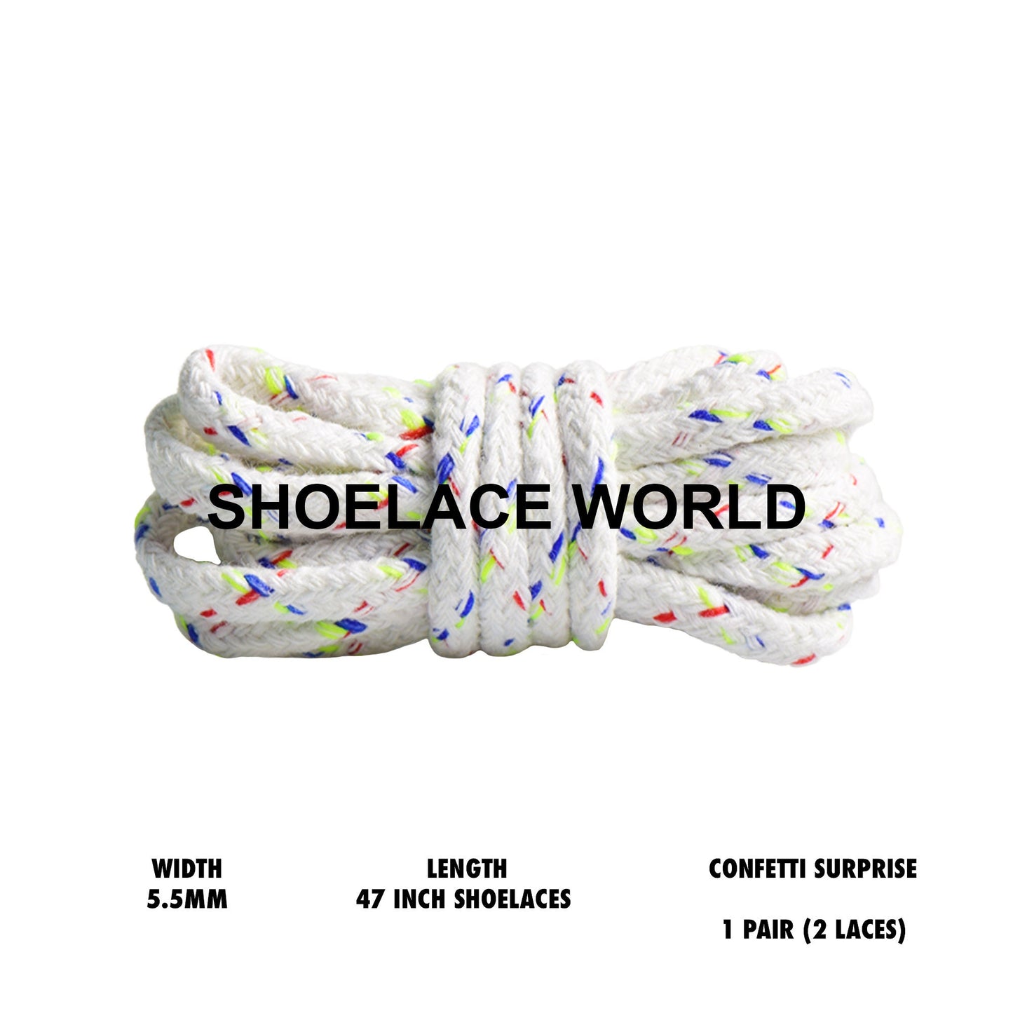 Confetti Surprise 47 Inches Rope Shoelaces 5.5mm Colorful Laces Ships Out From The USA Next Day